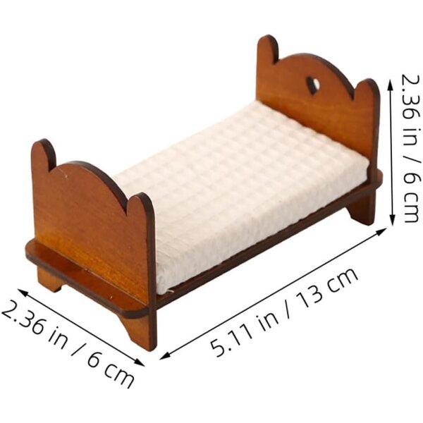 UPKOCH Letto Singolo in Miniatura Legno per Casa delle Bambole, Dettagli Realistici e Vintage