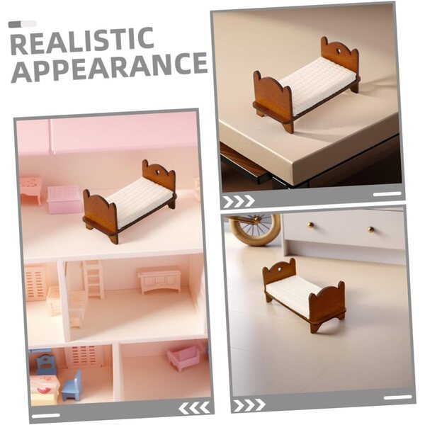UPKOCH Letto Singolo in Miniatura Legno per Casa delle Bambole, Dettagli Realistici e Vintage