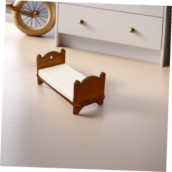 UPKOCH Letto Singolo in Miniatura Legno per Casa delle Bambole, Dettagli Realistici e Vintage