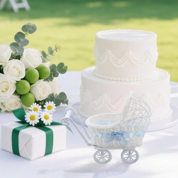 Miniatur-Poussette aus Korbgeflecht für Hochzeiten und Dekorationen, 25 x 19 x 11 cm