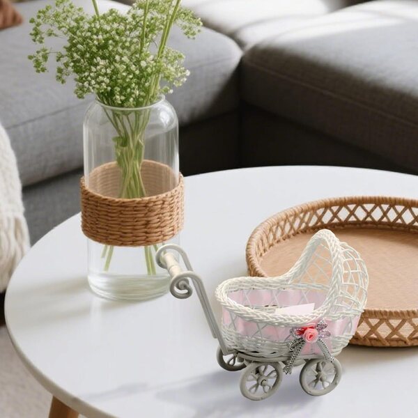 Miniatur-Poussette aus Korbgeflecht für Hochzeiten und Dekorationen, 25 x 19 x 11 cm
