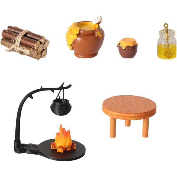 Set cucina in miniatura 1/12 con stufa a legna e barattolo dolci per casa bambole
