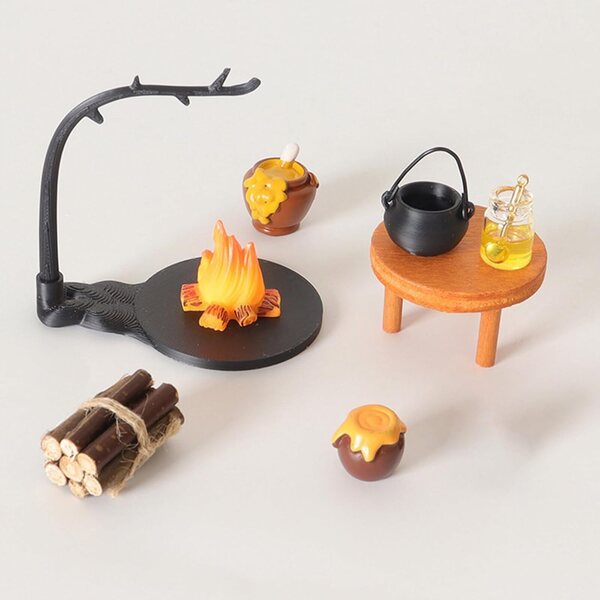 Set cucina in miniatura 1/12 con stufa a legna e barattolo dolci per casa bambole