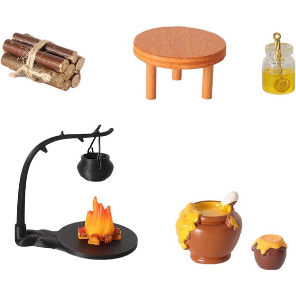 Set cucina in miniatura 1/12 con stufa a legna e barattolo dolci per casa bambole
