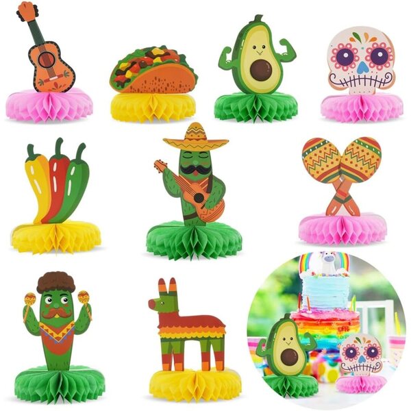 Centrotavola Mexicani 9 pezzi in carta a nidoo d'ape per feste colorate Cinco de Mayo