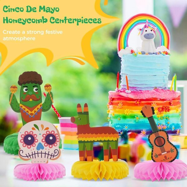 Centrotavola Mexicani 9 pezzi in carta a nidoo d'ape per feste colorate Cinco de Mayo