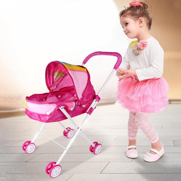 2-in-1-Puppenwagen mit abnehmbarem Stuhl und verstellbarem Verdeck
