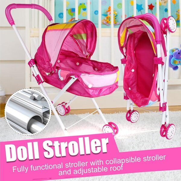 2-in-1-Puppenwagen mit abnehmbarem Stuhl und verstellbarem Verdeck