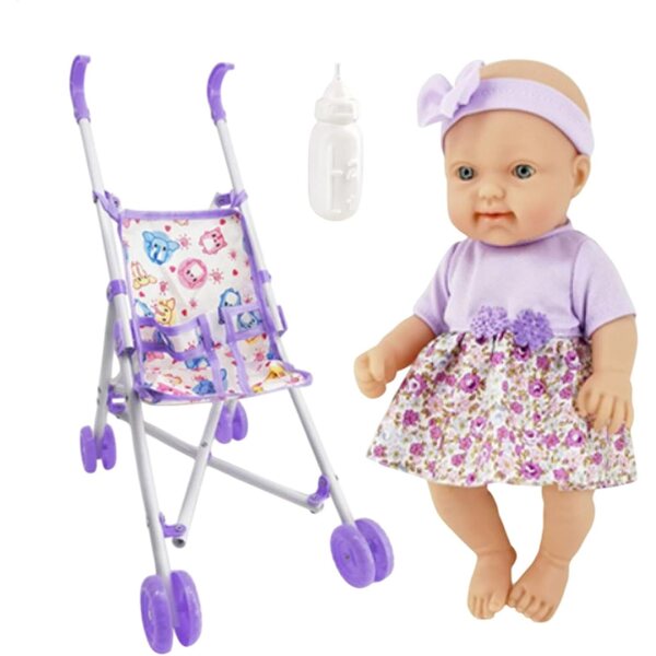 Poussette jouet biegsam 25 cm für Mädchen – Rollenspiel mit Zubehör inklusive