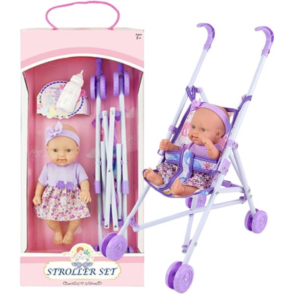 Poussette jouet biegsam 25 cm für Mädchen – Rollenspiel mit Zubehör inklusive