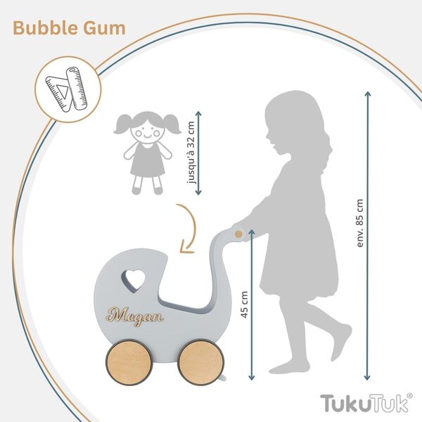 Landau Poussette per Bambole in Legno Personalizzabile con Nome - Design Sicuro e Duraturo