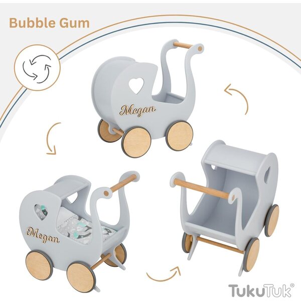 Landau Poussette per Bambole in Legno Personalizzabile con Nome - Design Sicuro e Duraturo