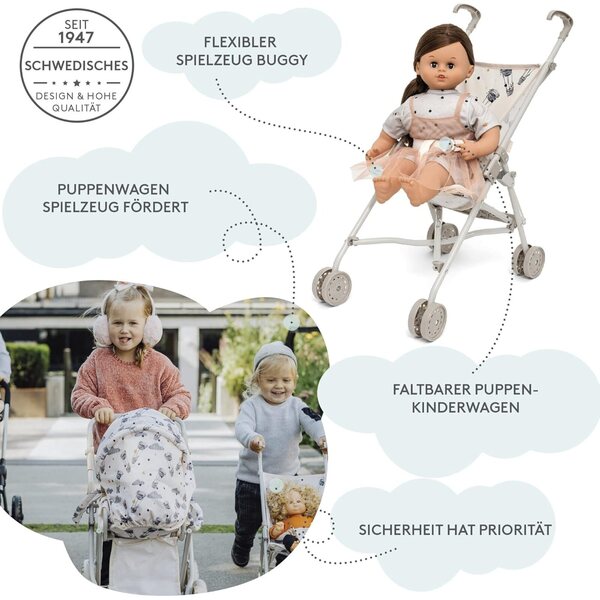 Puppa Skrållan Beige & Grauer zusammenklappbarer Kinderwagen mit Sicherheitsgurten