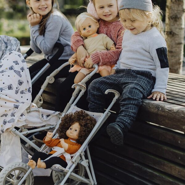 Puppa Skrållan Beige & Grauer zusammenklappbarer Kinderwagen mit Sicherheitsgurten