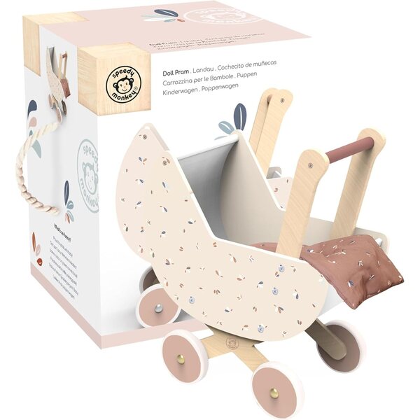 Speedy Monkey Poussette en bois für Puppen, sicher, leicht und FSC-zertifiziert – für Kinder ab 2 Jahren
