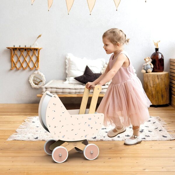 Speedy Monkey Poussette en bois für Puppen, sicher, leicht und FSC-zertifiziert – für Kinder ab 2 Jahren