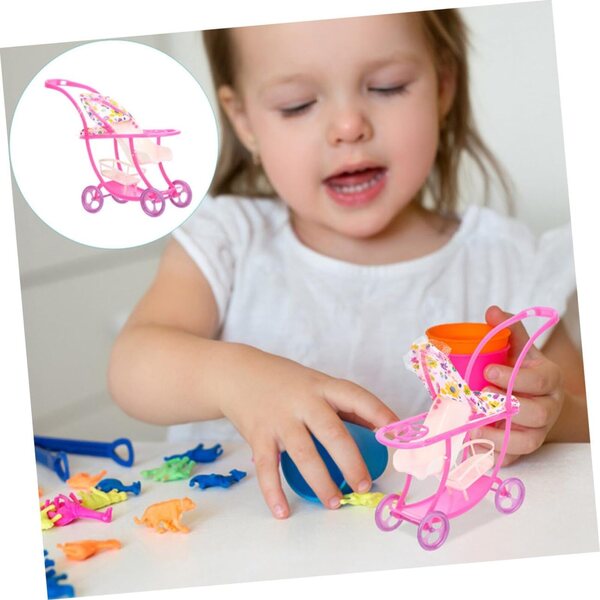 Miniatur-Poussette für rosa Puppen, realistisch und kompakt für Spiele und Dekorationen