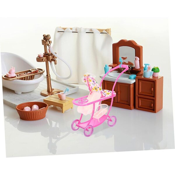 Miniatur-Poussette für rosa Puppen, realistisch und kompakt für Spiele und Dekorationen
