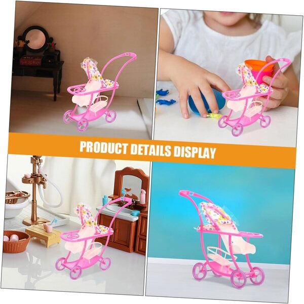 Miniatur-Poussette für rosa Puppen, realistisch und kompakt für Spiele und Dekorationen