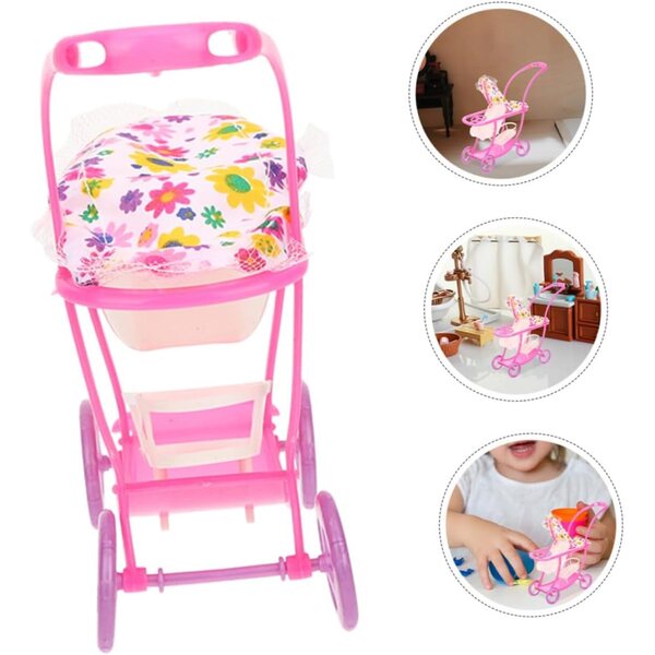 Miniatur-Poussette für rosa Puppen, realistisch und kompakt für Spiele und Dekorationen