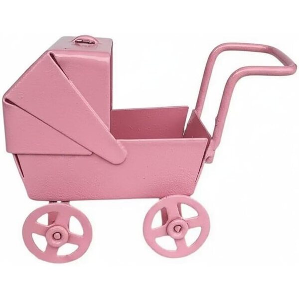 Miniatur-Kinderwagen aus Metall im Maßstab 1:12, klassisches rosa Design für Puppenhaus