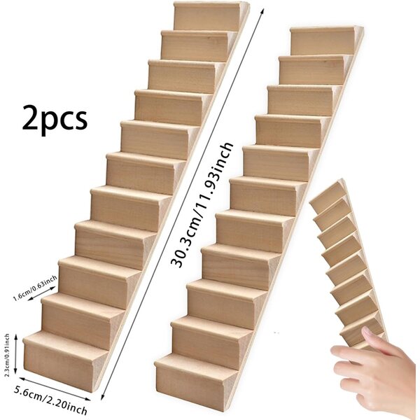 Scale in legno per casa delle bambole 1:12 set 2 pezzi senza corrimano