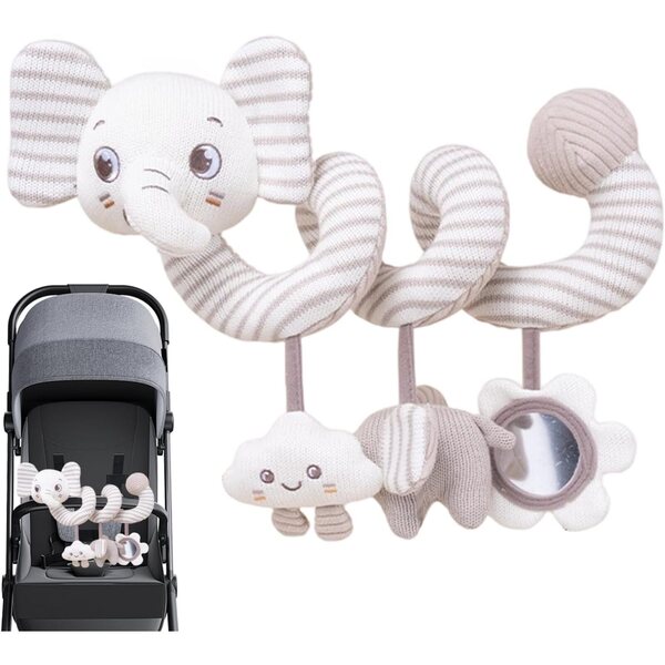 Babyautositz und Kinderwagenspielzeug mit bunten Tiermustern