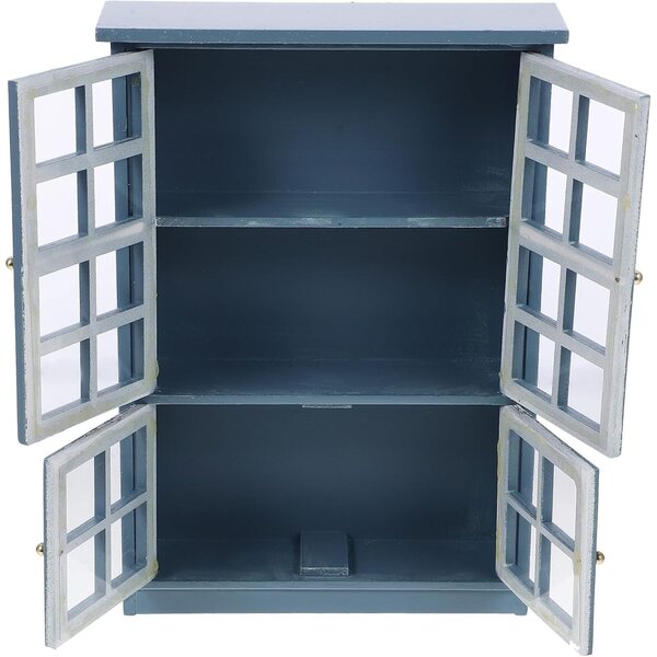 Mini Armadio 4 Porte in Legno Azzurro per Casa delle Bambole 18x12 cm