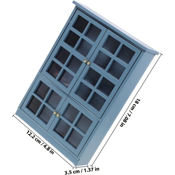 Mini Armadio 4 Porte in Legno Azzurro per Casa delle Bambole 18x12 cm