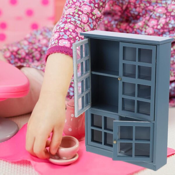Mini Armadio 4 Porte in Legno Azzurro per Casa delle Bambole 18x12 cm