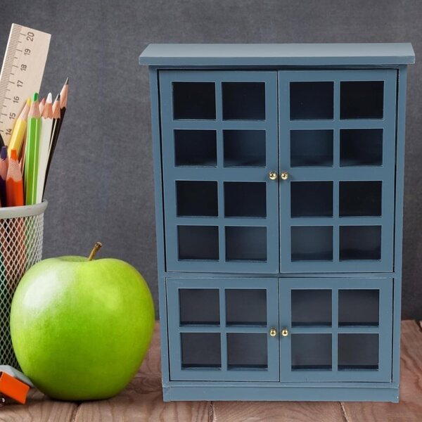 Mini Armadio 4 Porte in Legno Azzurro per Casa delle Bambole 18x12 cm