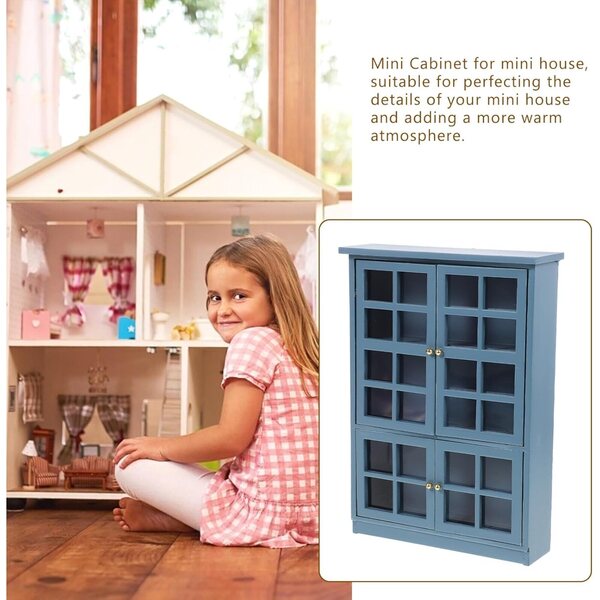 Mini Armadio 4 Porte in Legno Azzurro per Casa delle Bambole 18x12 cm