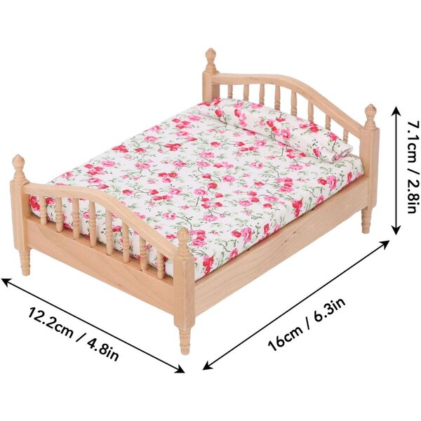 Letto per Casa delle Bambole in Miniatura 1/12 in Legno di Betulla Elegante e Duraturo