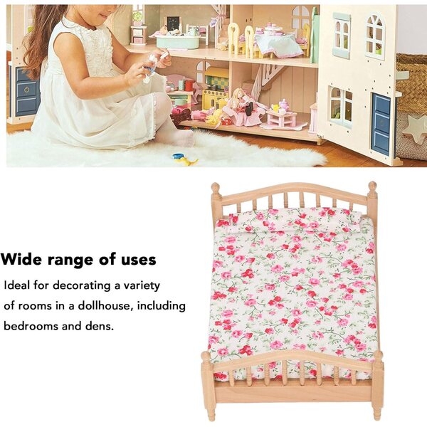 Letto per Casa delle Bambole in Miniatura 1/12 in Legno di Betulla Elegante e Duraturo