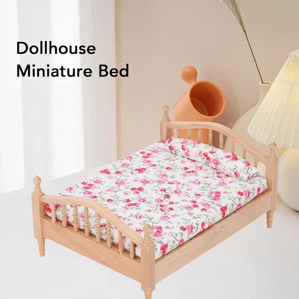 Letto per Casa delle Bambole in Miniatura 1/12 in Legno di Betulla Elegante e Duraturo