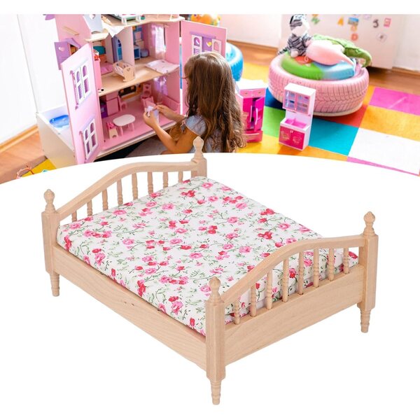 Letto per Casa delle Bambole in Miniatura 1/12 in Legno di Betulla Elegante e Duraturo