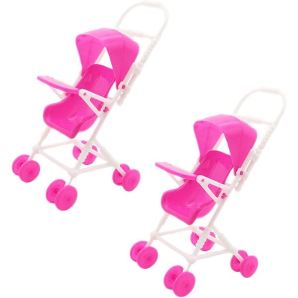 Set mit 2 rosa Spielzeug-Poussetten für Puppen – realistisches Puppenhaus-Zubehör