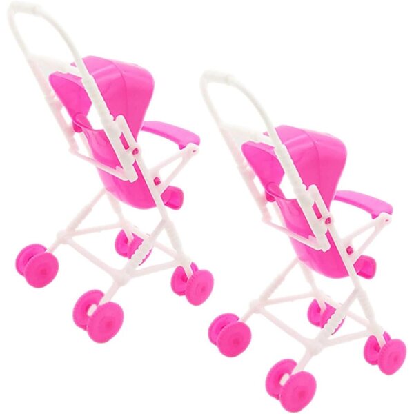 Set mit 2 rosa Puppenspielzeug-Poussetten, realistisch und tragbar, 18 x 10 x 8 cm