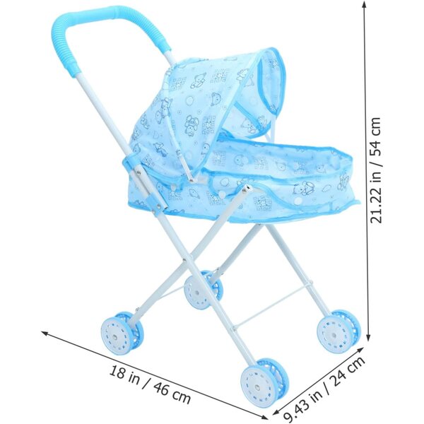 Poussette für blaue Puppen mit Bärenkopf und Telefon für Mädchen-Rollenspiele