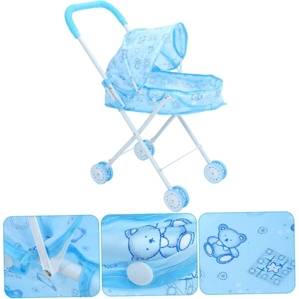 Poussette für blaue Puppen mit Bärenkopf und Telefon für Mädchen-Rollenspiele