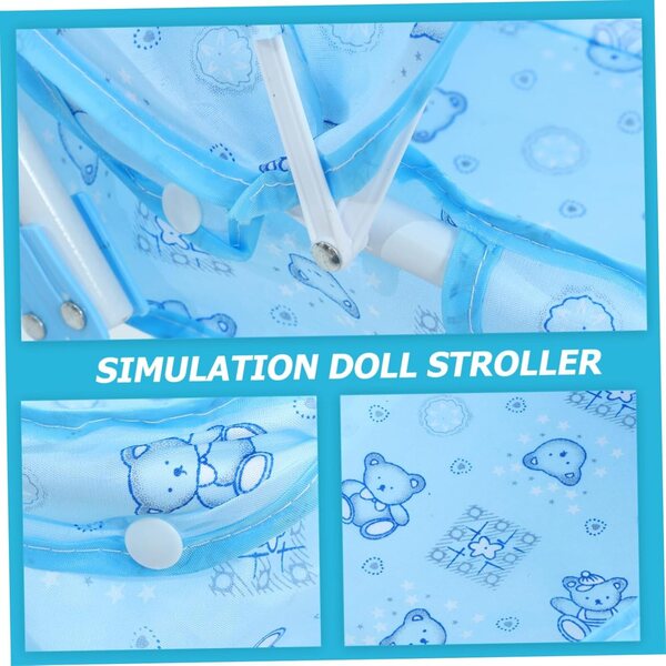 Poussette für blaue Puppen mit Bärenkopf und Telefon für Mädchen-Rollenspiele