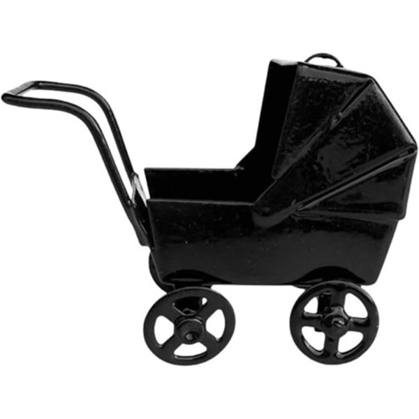 Mini-Kinderwagen aus schwarzem Eisen für Puppen – kompakte und robuste Puppenhaus-Dekoration