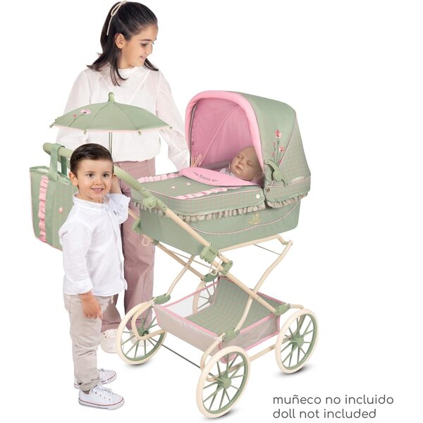 Zusammenklappbares Poussette für wiedergeborene Puppen mit Sonnenschirm und verstellbarem Botanic-Griff