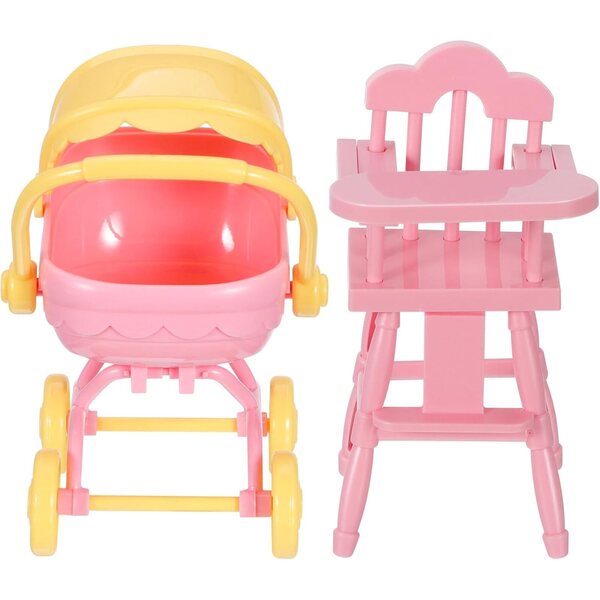 Mini-Poussette und Chaise Haute für Puppen aus ABS, realistisch und leicht zu transportieren