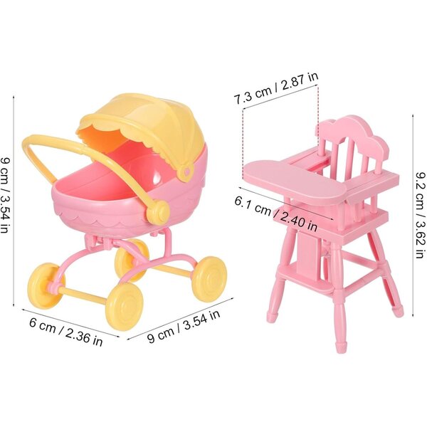 Mini-Poussette und Chaise Haute für Puppen aus ABS, realistisch und leicht zu transportieren