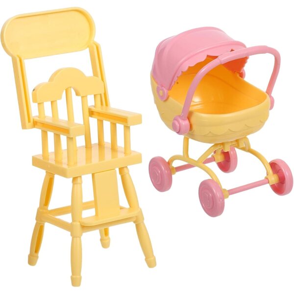 Miniatur-Poussette und Hochstuhl-Set für Puppenhaus – Lernspiel für Kinder