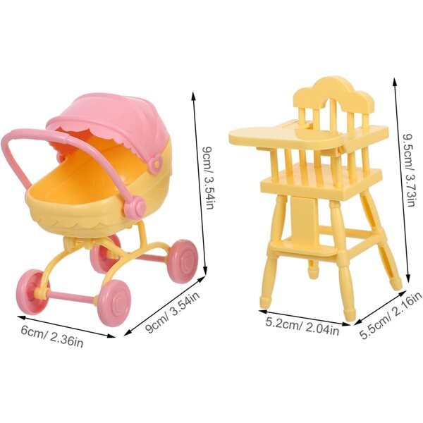 Miniatur-Poussette und Hochstuhl-Set für Puppenhaus – Lernspiel für Kinder