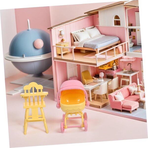 Miniatur-Poussette und Hochstuhl-Set für Puppenhaus – Lernspiel für Kinder