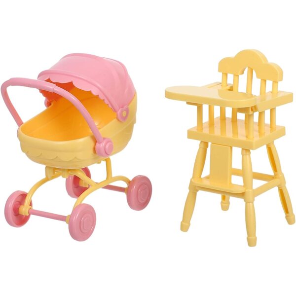 Miniatur-Poussette und Hochstuhl-Set für Puppen, tragbares und realistisches Spielzeug
