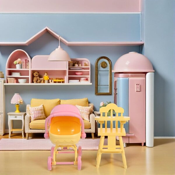 Set Miniature Poussette e Seggiolone per Bambole, Giocattolo Portatile e Realistico